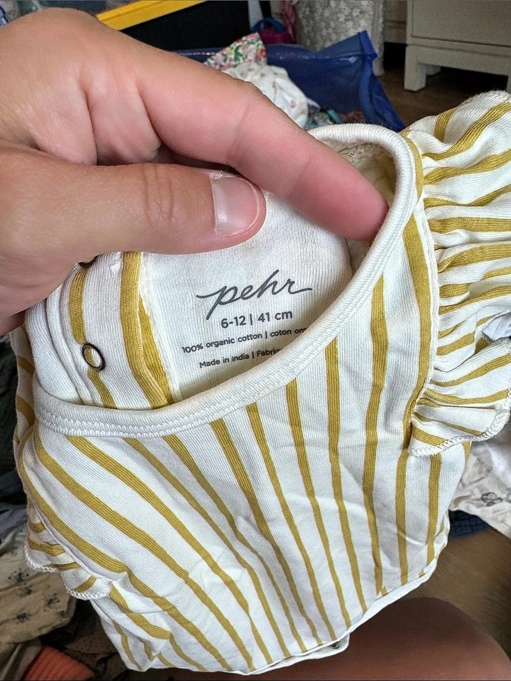 pehr Baby Organic Cotton Striped Bodysuit Yellow & White 6-12M